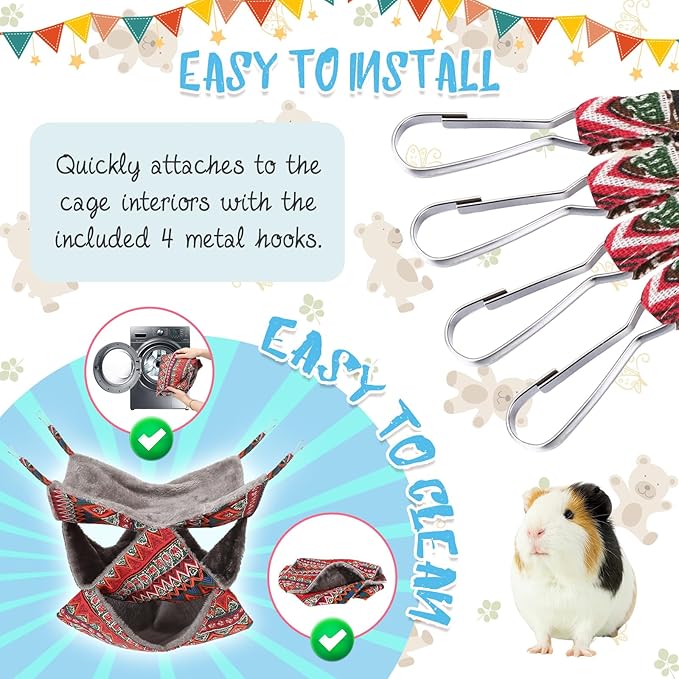 3 Tier Guinea Pig Cage Accessories,Ferret Rat Hammock,13.7x13.7 Inches, Pet Cage Hanging Bunkbed Hammock for Small Animals,Guinea Pig,Ferret,Kitten,Squirrel, Chinchilla, Rat,Parrot