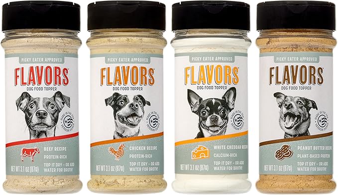 BEAUMONT BASICS Flavors Food Topper for Dogs - All 4 Recipes Gift Pack - Natural, Grain Free - Perfect Seasoning, Gravy, and Kibble Sprinkle for Picky Dog- 3.1oz Bottles
