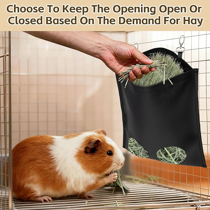2Pcs Hanging Hay Feeder Bag for Guinea Pigs, Capacity of 0.35 Pounds of Hay, 11.8 x 9.8 Inch Bilayer Harmless Artificial Leather, 2-Hole Washable Hay Feeding Pouch for Small Rabbit, Chinchillas