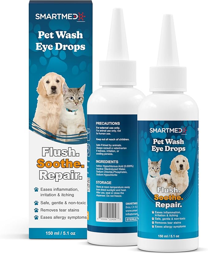 Large Pet Eye Wash 5.1 oz Gentle Eye Irritation Solution for Pets – Removes Dirt, Debris & Tear Stains – Safe for Daily Use