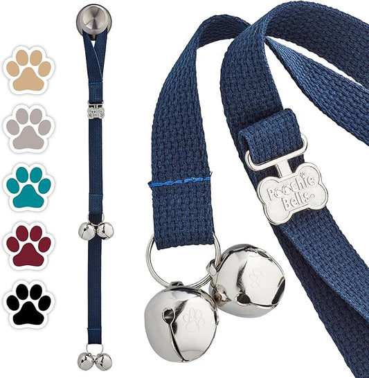 PoochieBells Dog Door Bells for Potty Training, Quick & Easy Puppy Potty Training Method Included, Handcrafted in USA with Loud, Paw-Safe Bells, Durable Cotton Webbing - Navy