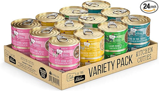 Weruva Cats in The Kitchen, Kitchen Cuties Variety Pack, Wet Cat Food, 6oz Cans (Pack of 24)