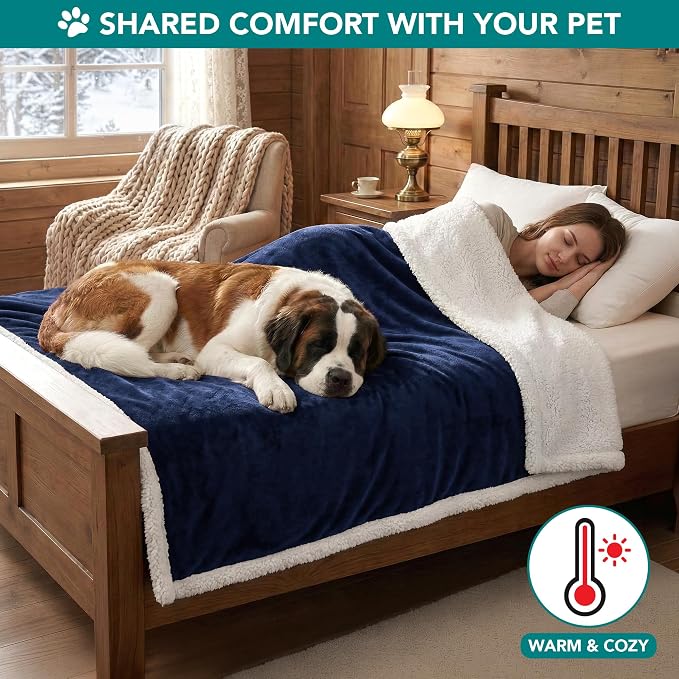 PetAmi Dog Blanket for Small Medium Dogs and Cats, Soft Sherpa Fleece Pet Blanket Throw for Puppies Kittens, Reversible Plush Couch Cover Protector for Sofa Bed Crate, Machine Washable, 60x40, Blue