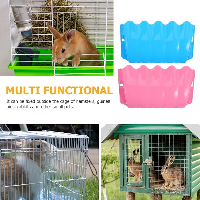 POPETPOP Small Animal External Grass Frames 2-Pack Hanging Hay Feeders for Rabbits Guinea Pigs Chinchillas Cage Accessories 9.64X5.51X2.55In Easy Installation Plastic Storage Racks