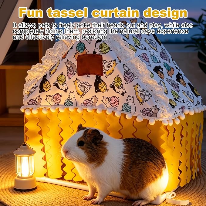Guinea Pig Hideout Tunnel - Bunny Hideout, Machine Washable Guinea Pig Hide Tent Houses & Habitats, for Hamster Rabbit Rat Mice Parrot Chinchilla Hedgehog Flying Squirrel - Playing Sleeping(Triangle)