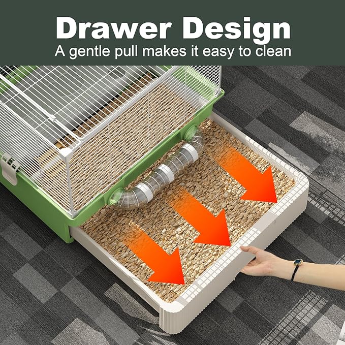 Oneluck 22.4” Chew-Proof Metal Hamster Cage, Drawer-Style with Easy Clean,Small Animal Habitats for Syrian Hamster,Gerbil, Mice(Green)