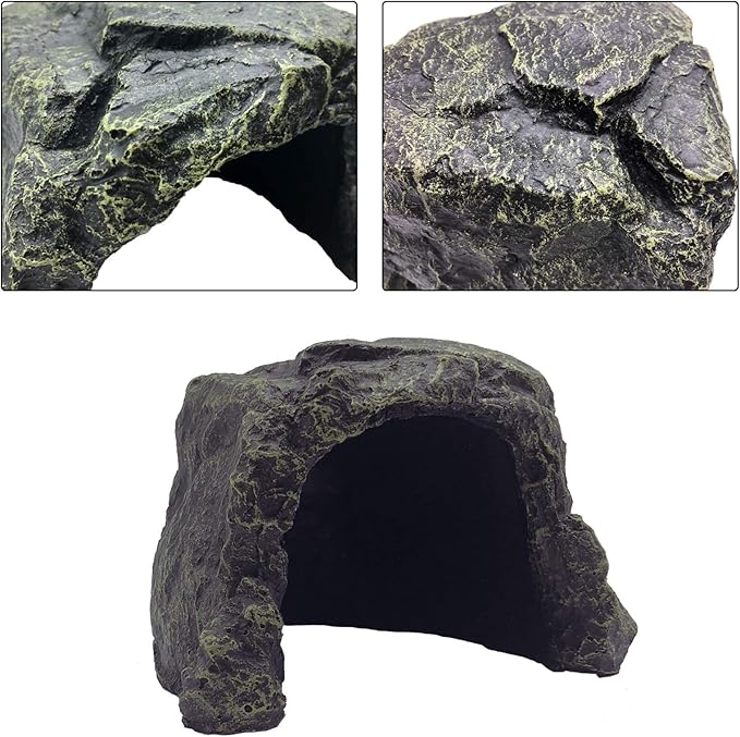 PINVNBY Large Reptile Hideout Cave,Resin Tortoise Hide Rock Turtle Hideaway House Lizard Box Shelter Habitat Decoration for Gecko Spiders Frogs Fish Turtles Hermit Crabs(3 Pcs)