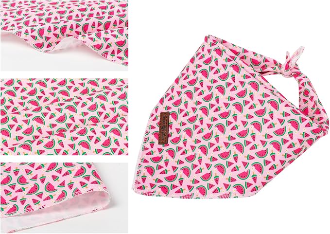 Lionet Paws Summer Dog Bandana Washable Cotton Pink Handkerchief Scarf Triangle Watermelon Bandana for Small Medium Dogs Girl Female