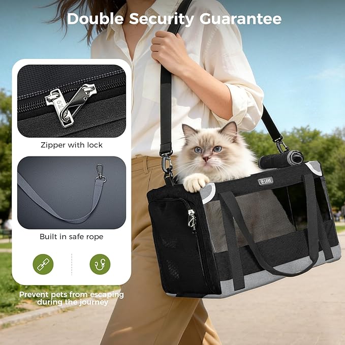 Lekereise Cat Carrier Stable, Pet Carrier with Sturdy Steel Frame, Safe Dog Carriers for Car Travel, Soft-Sided Small Medium Dogs/Cats Carrying Bag for Pets Up to 15lbs