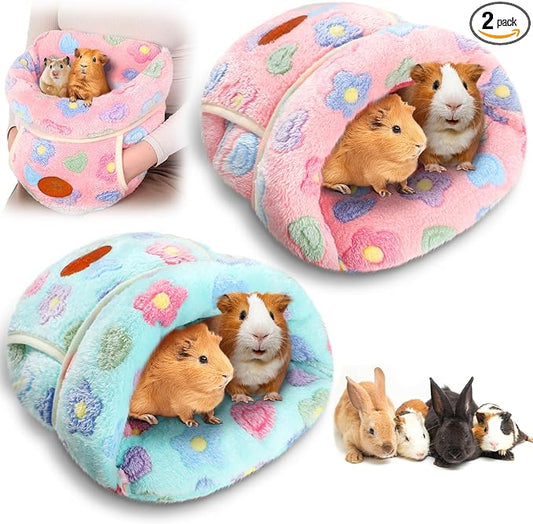 Wenqik 2 Pcs Guinea Pig Hideouts Guinea Pig Bed Washable Bunny Bedding Cuddle Warm Small Pet Sack Supplies Portable Pet Carrier Cage Nest Accessories for Cage(Green, Pink,Flowers)