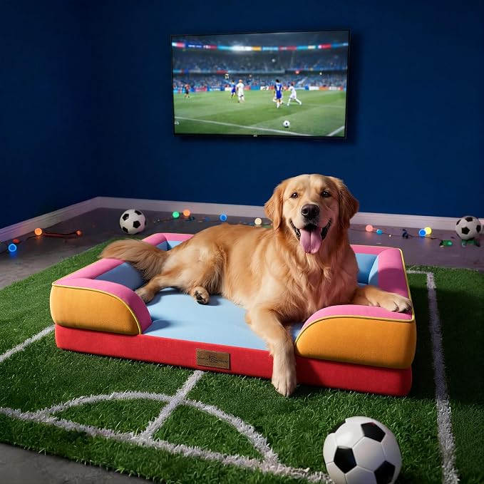 Comfort Expression Orthopedic Dog Bed for Extra Large Dogs with Bolster | Waterproof Dog Couch Bed with Washable Cover & Non-Slip Bottom, Supportive Egg Crate Foam XL Pet Bed, 45x35 Inch