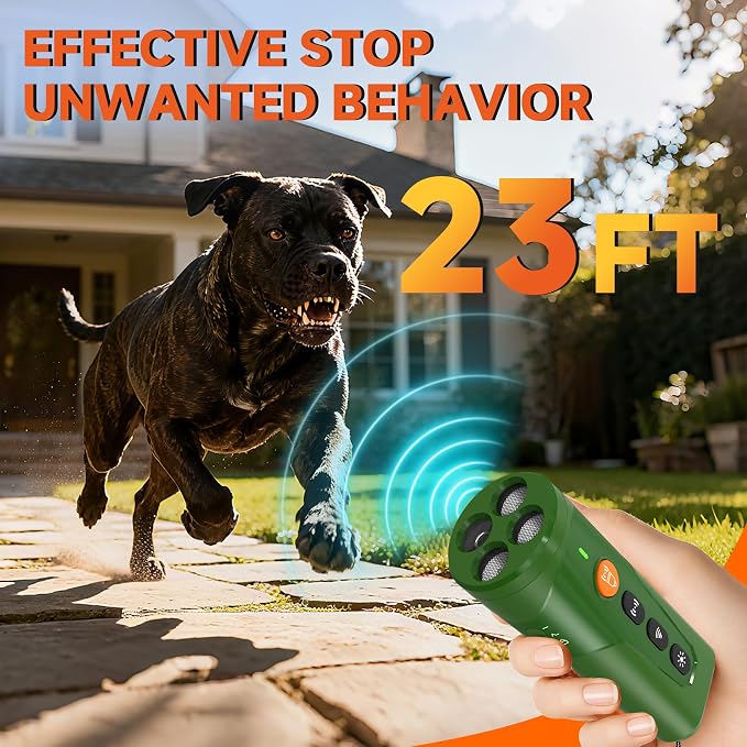 Dog Bark Deterrent Device, 3X Ultrasonic Anti Barking Device 6 Modes Dog Trainer Rechargeable & Portable Safe Bark Control Indoor Outdoor for All Dogs with LED Flashlight - Green