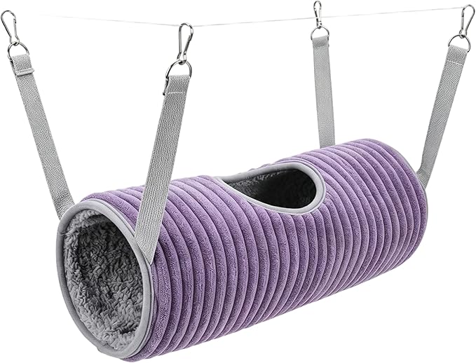 Soft Plush Ferret Hammock Tunnel for Small Animals, Play & Sleep Rat Hammock for Guinea Pigs, Rats, Hamsters, Cage Accessory Bed - Purple
