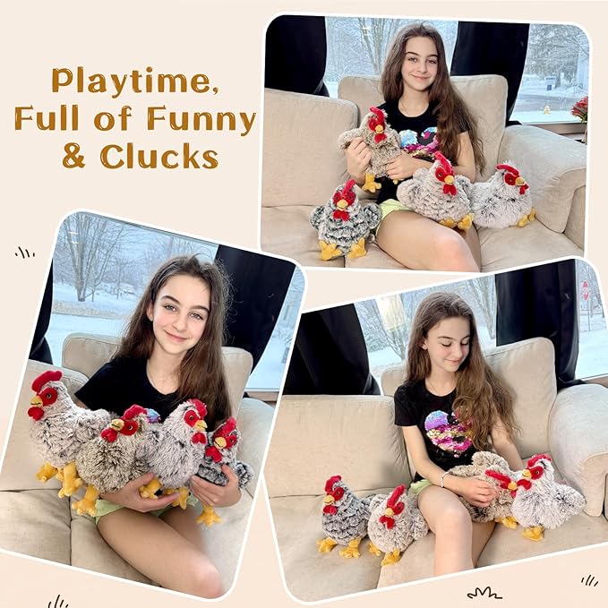 Muiteiur 4 Pack Hen Stuffed Animal Set, 9.8 inch Cute Chicken Stuffed Toy, Hen Plush Bulk for Kids Toddlers Birthday Gifts