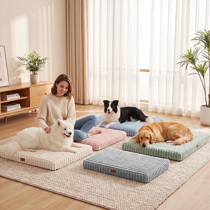 Orthopedic Dog Bed for Large Dog, Waterproof Pet Bed for Crate,Non-Slip Bottom and Egg-Crate Foam with Removable Washable Cover Crate Bed,Pink,35"x22"x3"