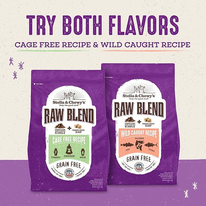 Stella & Chewy's Raw Blend Premium Kibble Cat Food – Grain Free, Protein Rich Meals – Wild-Caught Fish Recipe – 5 lb. Bag (Pack of 2)