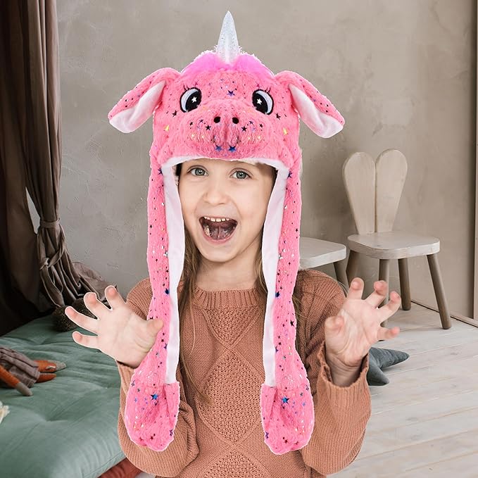 Bubblepompom Animal Hat with Ears Moving Jumping Pop Up Beating Hat Plush Holiday Cosplay Dress Up Funny Gift for Kids