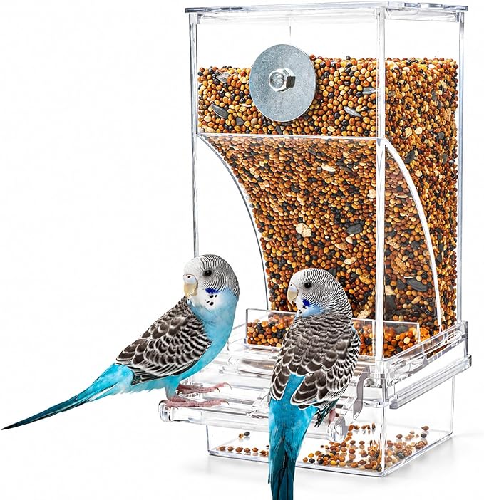 Rypet No Mess Automatic Bird Feeder Transparent Food Container Cage Acrylic Parrot Feeder Accessories for Small Birds Parrot Cockatoo Canary