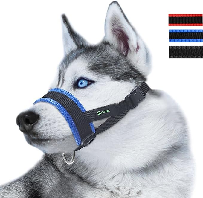 Nylon Dog Muzzle for Small,Medium,Large Dogs Prevent from Biting,Barking and Chewing,Adjustable Loop(XXL/Blue)