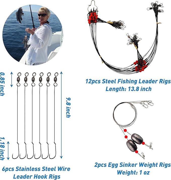 Saltwater Fishing Gear, 180pcs Saltwater Surf Fishing Tackle Kit Saltwater Fishing Lures Fish Finder Rigs Pompano Rig Pyramid Sinker Spoons Fishing Hooks Leaders Swivel Bobbers Various Accessories