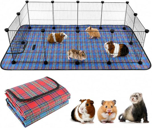 FHTONGE Large Guinea Pig Cage Habitat with 2 Pcs Waterproof Bedding, 8Sq Ft Guinea Pig Playpen with Mat, Metal Small Animal Playpen with Mat for Hamster Hedgehog Dwarf Rabbit (12 x Cage Panels)