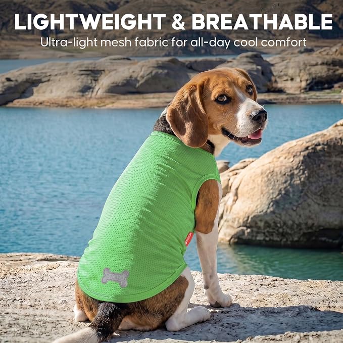 KYEESE 2Pack Dog Shirt, Lightweight Sun Protection Dog T Shirts for Small Dogs Boy Girl, Breathable Mesh Tank Top Sleeveless Pet Reflective Vest, Soft Summer Dogs Clothes, Hawaii+Green, L