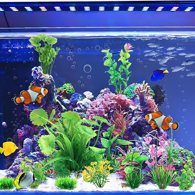 QUOZUO Fish Tank Accessories Aquarium Decorations Green Plants, 11cs Small Goldfish Turtle Tank Decorations Artificial Plants, Aquarium Decor Plastic Grass Plant