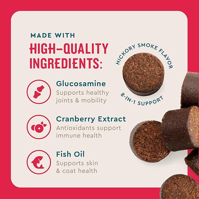 VetIQ 8-in-One Multifunctional Supplement for Dogs, Supports Hip & Joint, Urinary Tract, Immune System, Skin Health and Heart Health, Soft Chews, Made in the USA, 90 Count