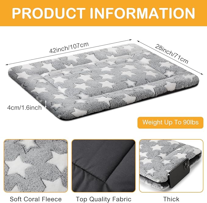 VitalCozy 4 Pcs Dog Crate Pads, Ultra Soft Warm Washable Anti-Slip Kennel Bed Mat for Pets, Reversible, Replaceable, Cozy Cage Liner for Small Medium Large Dogs and Cats(28 x 42 x 1.6 Inch,Gray)