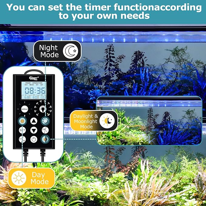 hygger 18W Aquarium Light, 24/7 & DIY Mode Fish Tank Light with Timer, IP68 Waterproof Full Spectrum, 8 Colors, 10 Brightness Day & Night Cycle Memory Function for 12-18 Inch Tank