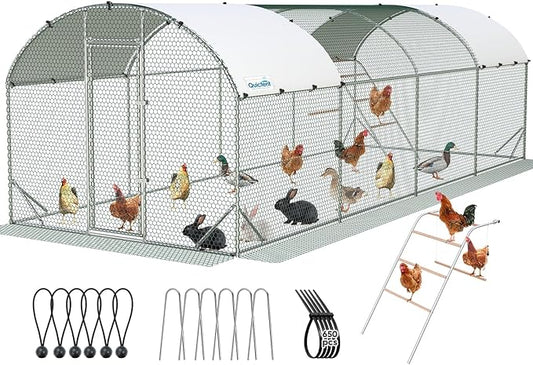 Quictent Essential Series 24x9x6.6ft Metal Chicken Coop Run with Climbing Ladder, Walk-in Outdoor Poultry Cage with PVC Coated Chicken Wire, Hen Duck Rabbit Farm House, Waterproof Anti-UV Cover