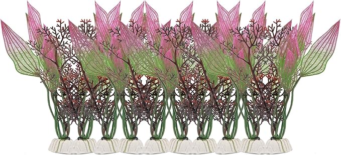 CNZ Assorted Color Aquarium Plastic Plant Decoration w Ceramic Base (Purple/Green, 10-Piece)