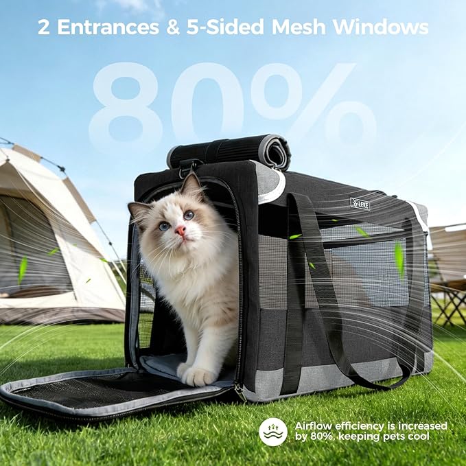 Lekereise Cat Carrier Stable, Pet Carrier with Sturdy Steel Frame, Safe Dog Carriers for Car Travel, Soft-Sided Small Medium Dogs/Cats Carrying Bag for Pets Up to 15lbs