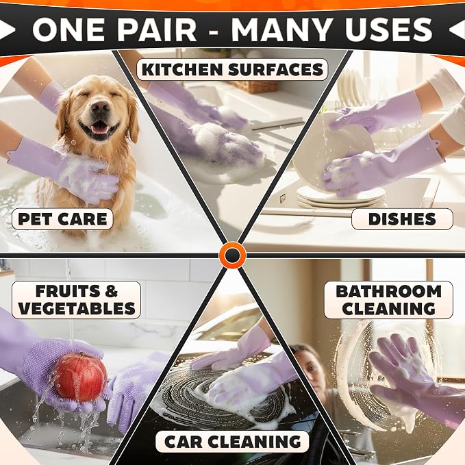 ALPENKOK Silicone Dishwashing Gloves with Scrubber – Non-Slip Silicone Gloves for Washing Dishes | Household Use