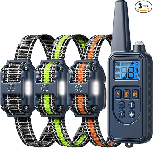 Shock Collar with Remote, Dog Training Collar, 4 Training Modes with Beep, Vibration, Safe Shock, Led Light, 2600 ft Wireless Range, Rechargeable for 3 Dogs, Small Medium Large 5-120Lbs
