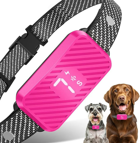 Dog Bark Collar for Large Medium Small Dogs, Effective No-Bark Collar, Smart Barking Collar, Rechargeable Bark Collar with 7 Sensitivity, 3 Modes, Waterproof, Ballet Pink
