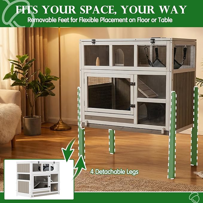 Large Guinea Pig Cages, 3-Story Indoor Guinea Pig Habitats with Stand, Hedgehog Cage Rabbit Hutch with Pull-Out Tray, Flip-Open Roof, Cozy Hammock