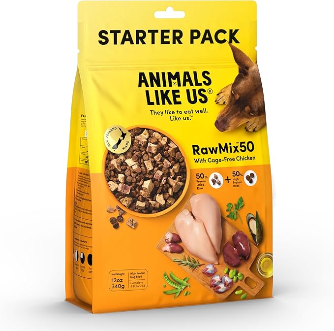 Raw Freeze Dried Dog Food RawMix50 Premium Cage-Free Chicken Recipe, Protein Rich, Includes Kibble, Non-GMO, No Wheat or Corn, 12 oz