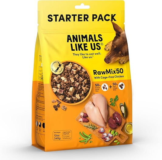 Raw Freeze Dried Dog Food RawMix50 Premium Cage-Free Chicken Recipe, Protein Rich, Includes Kibble, Non-GMO, No Wheat or Corn, 12 oz