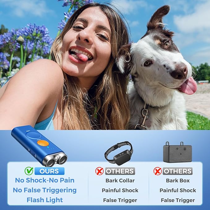 Dog Bark Deterrent Device, 3-in-1 Ultrasonic Anti Barking for Dogs Barks No More, Dog Barking Silencer with 50ft Range, Safe & Effective for Own or Neighbor's Dog, Portable & Rechargeable