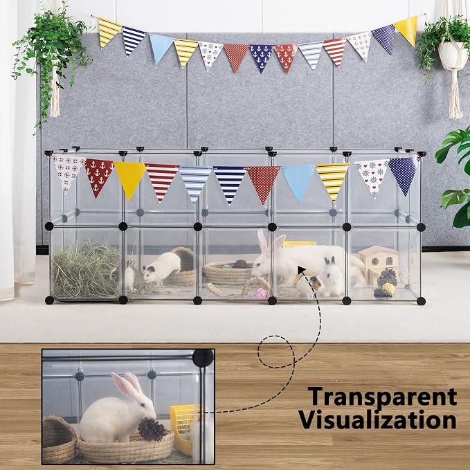DINMO Guinea Pig Cages with Floor, Puppy Playpen, Small Animal Playpen for Rabbit, Bunny, Ferret, Hedgehog, DIY, Expanded, Portable, Exercise Fence, 61.2 x 24.8 x 24.8inch
