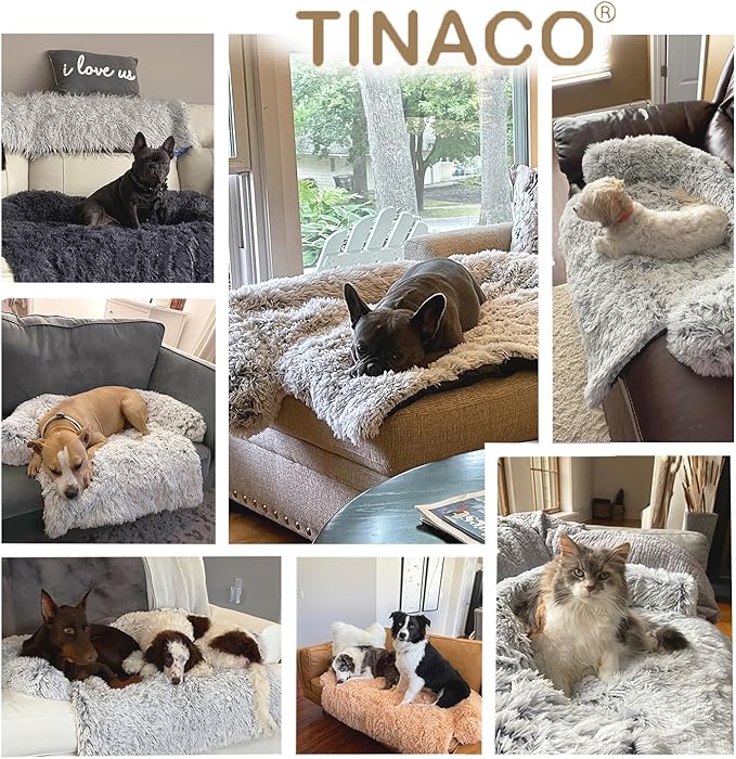Tinaco Calming Dogs/Cats Bed Mats, Dog Pad Washable Removable Couch Cover, Plush Long Fur Mat for Pets, Waterproof Lining, Perfect for Small, Medium and Large Dogs and Cats (Desert Brown, 31"x23")