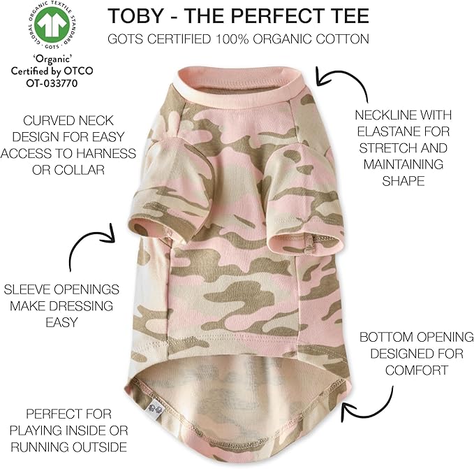 Pet Passion Toby 3-Pack 100% Organic Cotton Dog Short Sleeve T-Shirt Pet Tees for All Breeds, Pink Camo, X-Small (5-12 lbs)