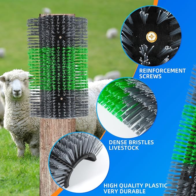 Extra Large Size Livestock Scratching Brush, Upgraded Horse/Goat/Cow/Cattle Scratcher Brush for Grooming, Itch Relief Horse Scratcher Brushes Kit with Two Sets of Mounting Screws(4-Pack,Gray)