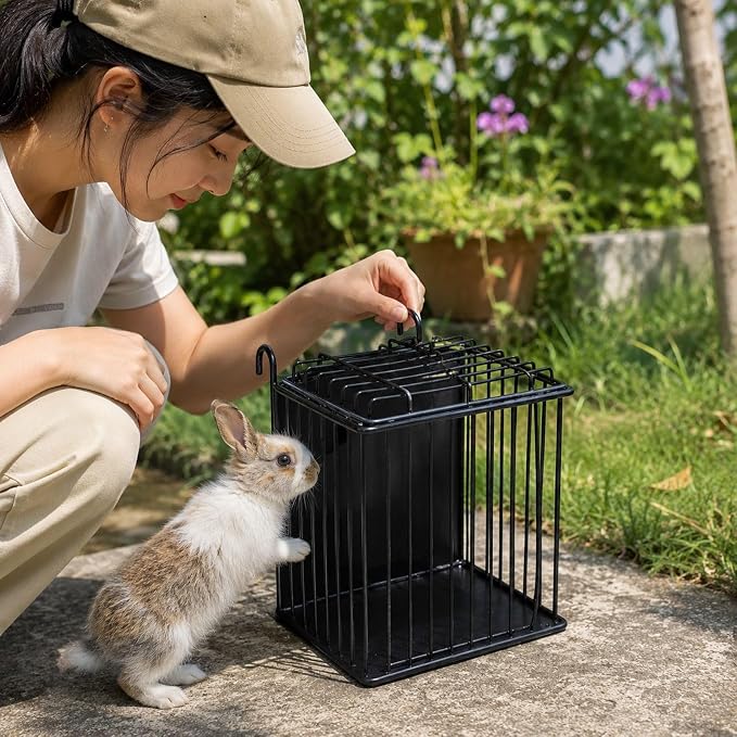 Gralara Rabbit Hay Holder with Hook for Cage Food Dispenser Hanging Guinea Pig Hay Feeder Storage Basket for Outside Chinchillas, 15.5cmx17.5cmx20.5cm