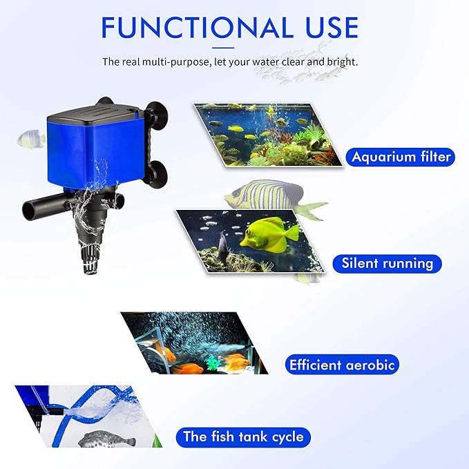 660 GPH Powerhead Submersible Pump - 3 in 1 Aquarium Fish Tank Pump with Oxygenation, Filtration & Water Cycling, 6.6 ft max lift, 35W - 4 Pack