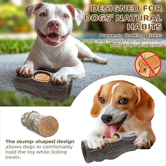 Tree Stump Dog Frozen Treat Toy, Long Lasting Chew & Heavy Duty Treat Dispenser Toy for Large Dogs with Peanut Butter Holder, Non-Toxic Easy Clean Teething Toys for Aggressive Chewers