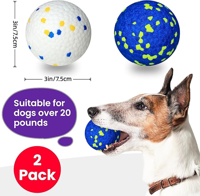 Dog Tennis Balls, 4 Pack 3" Indestructible Dog Toys for Aggressive Chewers, Outdoor Jolly Bouncy Balls, Durable Interactive Floating Dog Fetch Toy, Puppy Chew Toy for Teething, Blue White