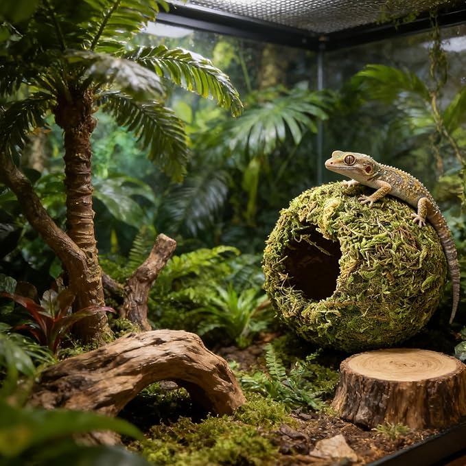Reptile Hideout Cave - Natural Coconut Moss Terrarium Decor & Snake Hide - Leopard Gecko Hide & Ball Python Hide - Reptile Tank Accessories & Habitat Hideouts for Bearded Dragon