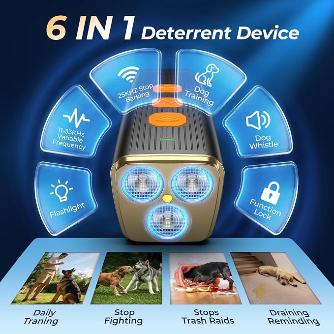 Ultrasonic Dog Bark Deterrent Devices 3X Anti Barking Device for Dogs,Humane Dog Training Tools with LED Flashlight & Beep,Rechargeable Bark Control for Indoor Outdoor Safe & Effective Trainer